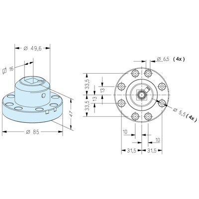 Vierkant 15 Halter auf Adapter ø 85