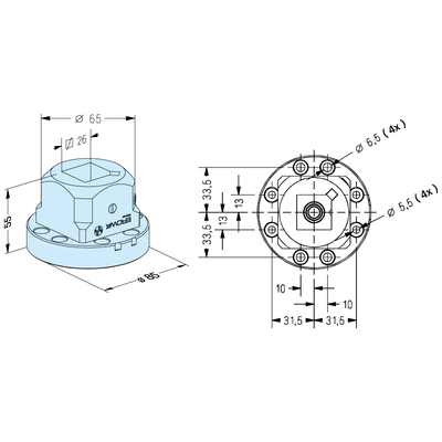 Vierkant 25 Halter auf Adapter ø 85