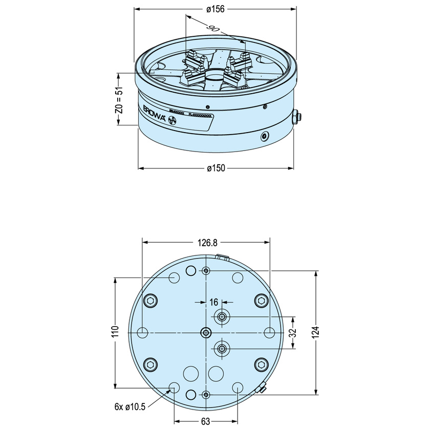 PowerChuck P ø 150 with 2 air ducts